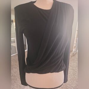 Women's Black Draped Long-Sleeve Top